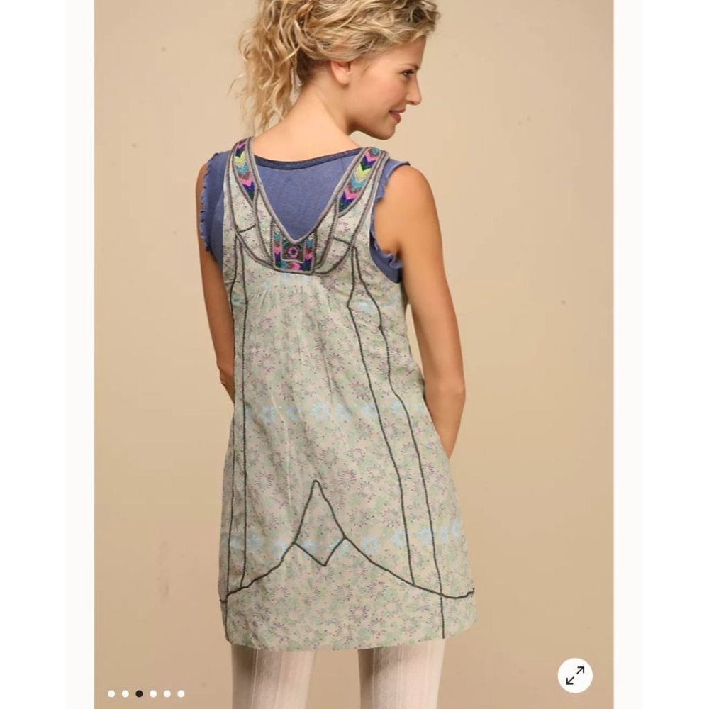 Free People Pale Mint Embroidered Tunic with Purple Trim - Picture 2 of 13